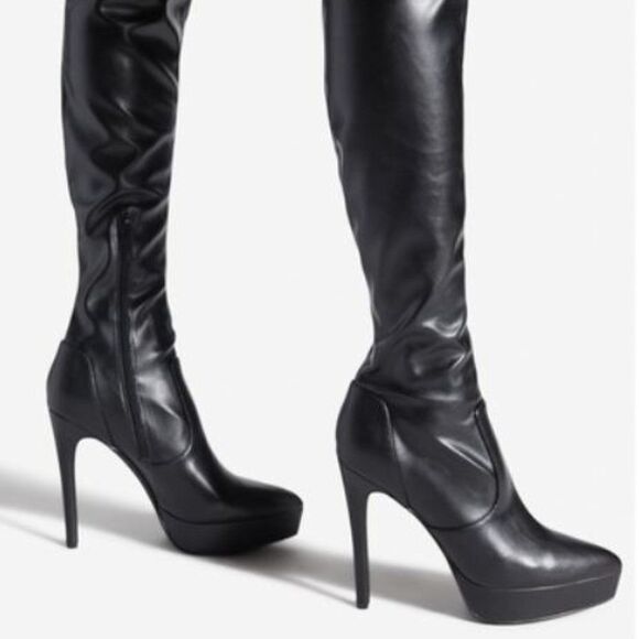 Sexy Black Platform High Heeled Over The Knee Boots. Size 10. 5 Inch Heel - Picture 1 of 8